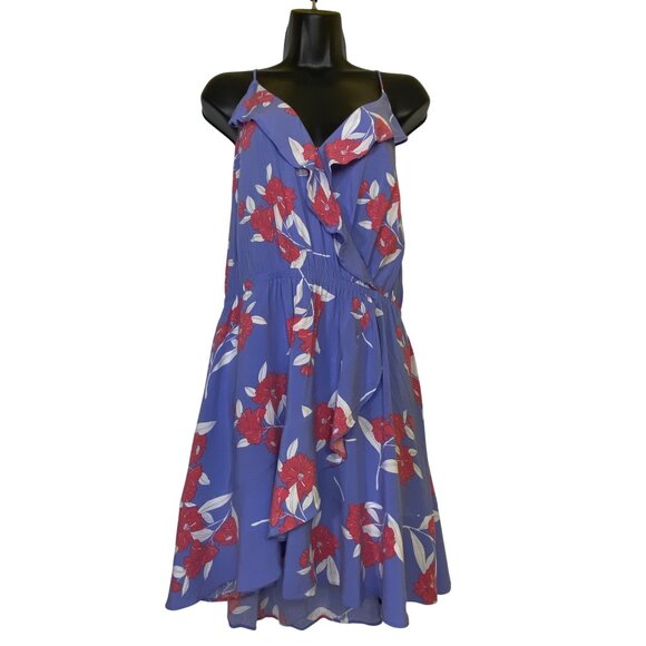 Express Vintage Floral Ruffle Blue Dress Size Large Boho western Feminine Sexy - Picture 1 of 8